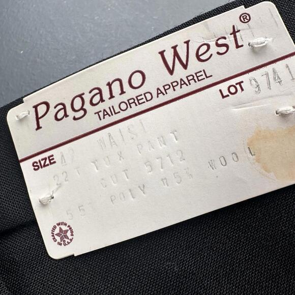 VTG Pagano West Tuxedo Pant Mens 40 Black Striped Wool Blend 41" Waist NWT USA - Picture 2 of 8